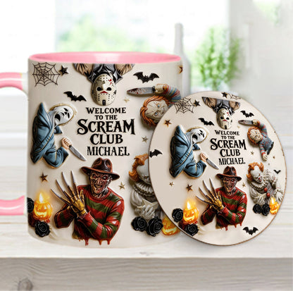 Welcome To The Scream Club - Personalized Horror Character Accent Mug & Coaster