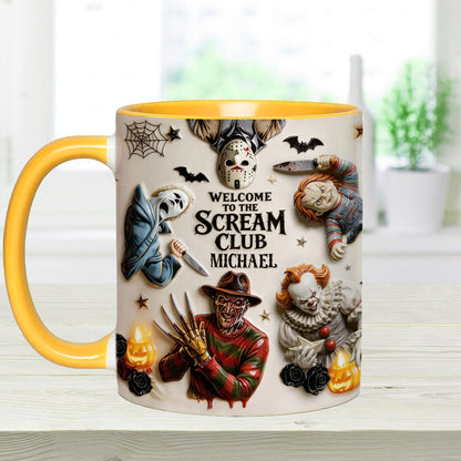 Welcome To The Scream Club - Personalized Horror Character Accent Mug & Coaster
