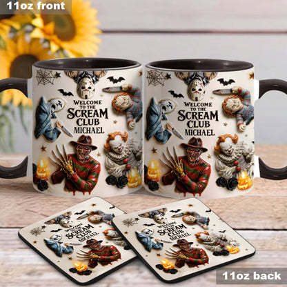 Welcome To The Scream Club - Personalized Horror Character Accent Mug & Coaster