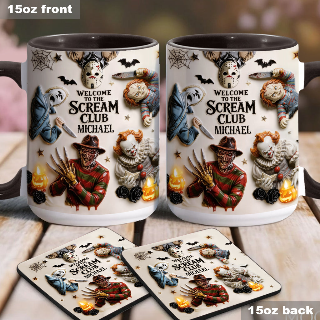 Welcome To The Scream Club - Personalized Horror Character Accent Mug & Coaster