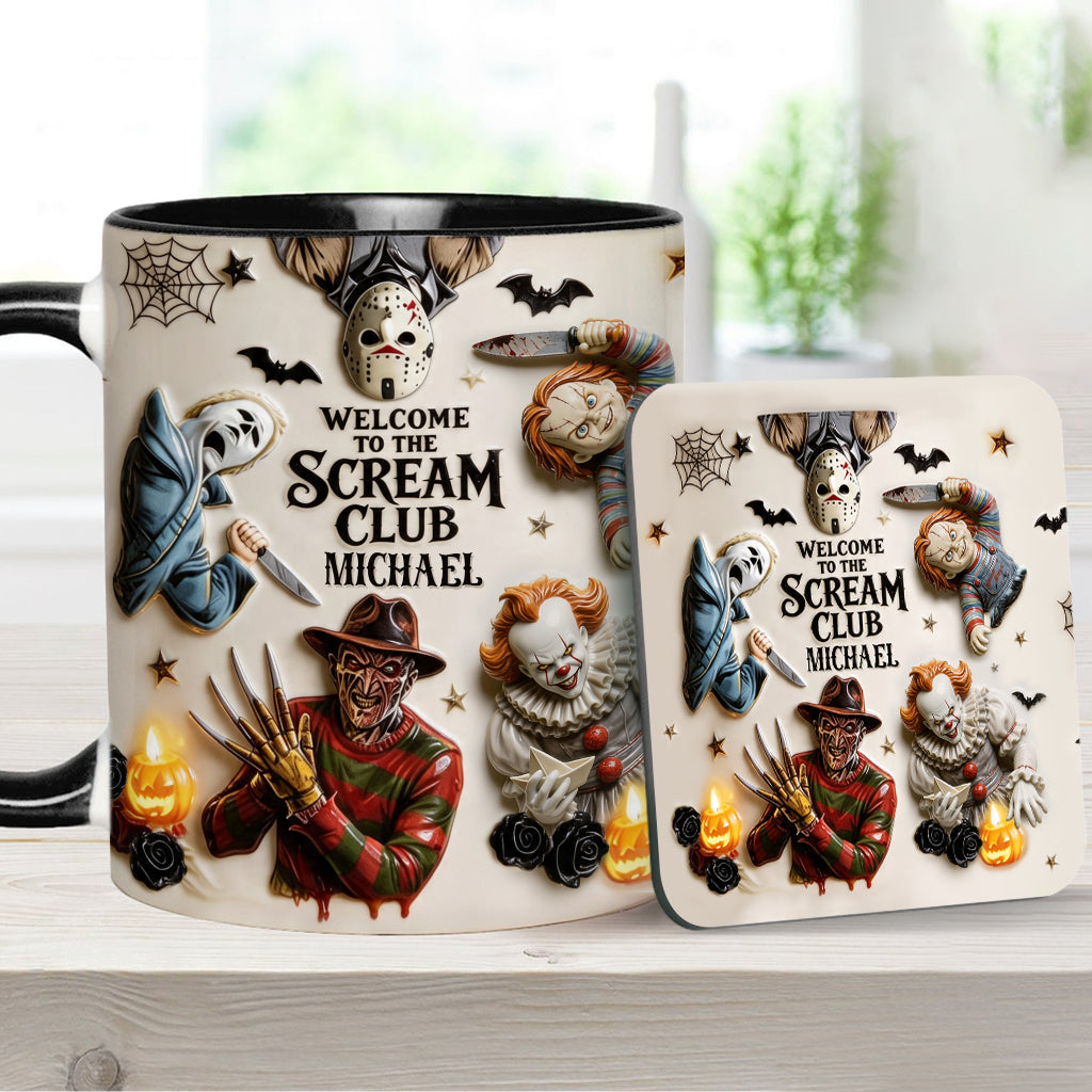 Welcome To The Scream Club - Personalized Horror Character Accent Mug & Coaster