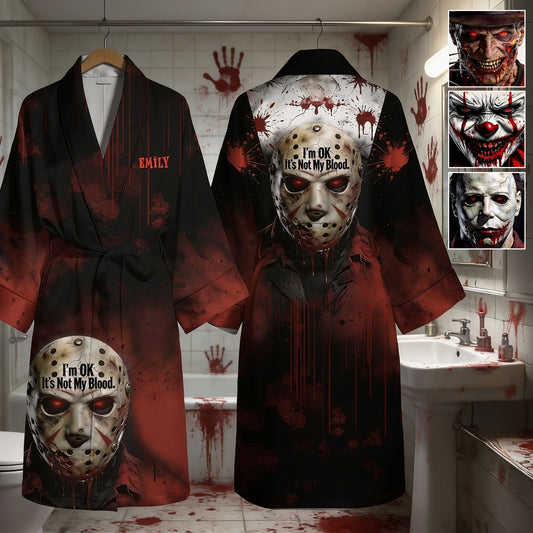 It's Not My Blood - Personalized Horror Character Satin Robe