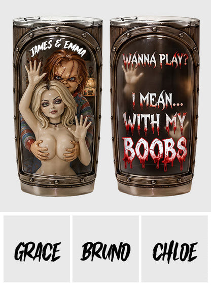 Naughty Creepy Doll Couple - Personalized Horror Character Tumbler