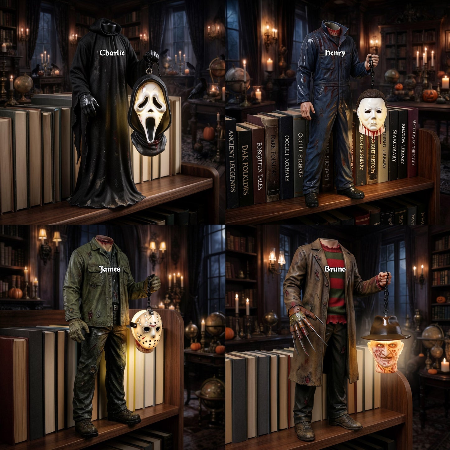 Horror Character No Head - Personalized Horror Character Bookshelf Lamp