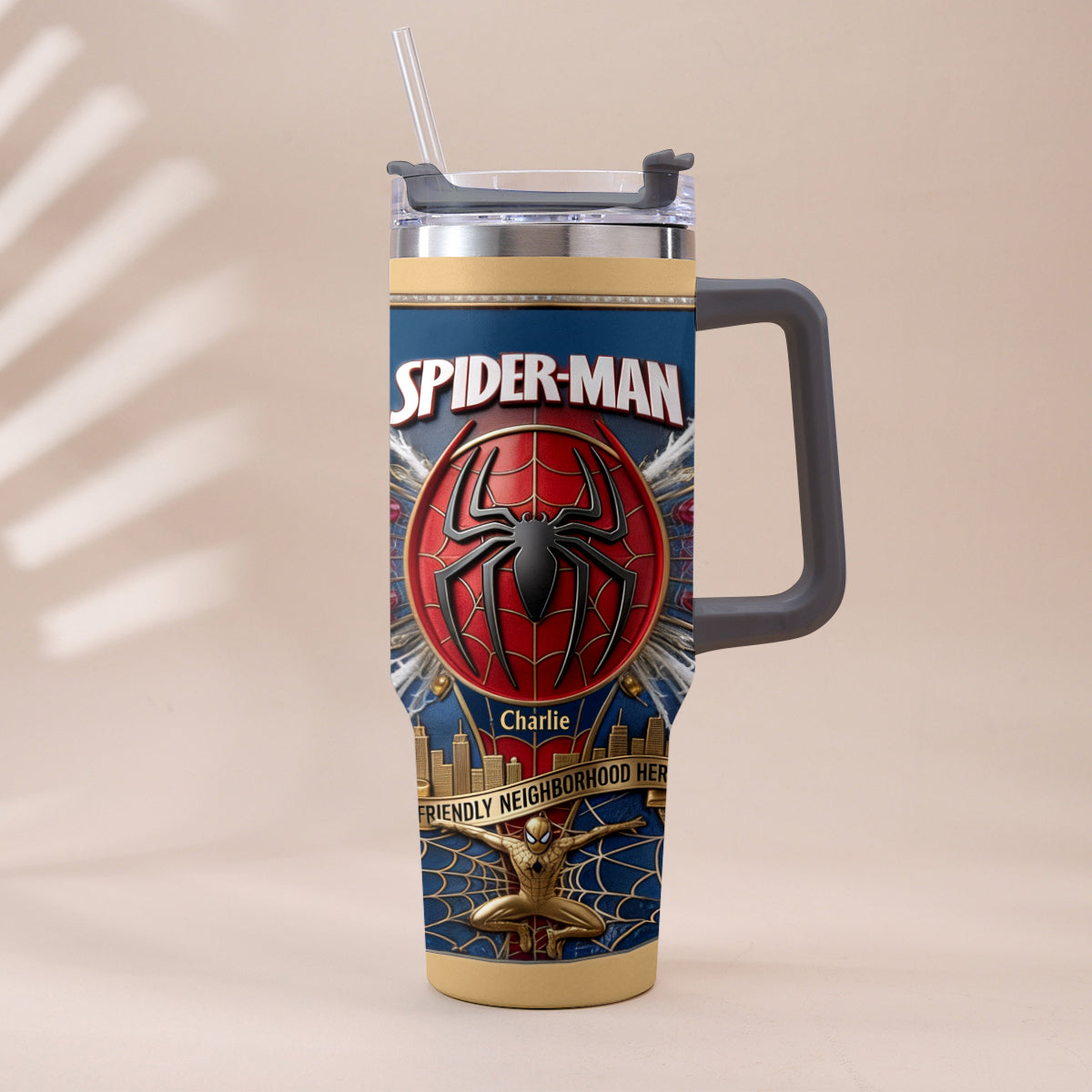 Friendly Neighborhood Hero - Personalized Spider-Verse Tumbler With Plush Charm