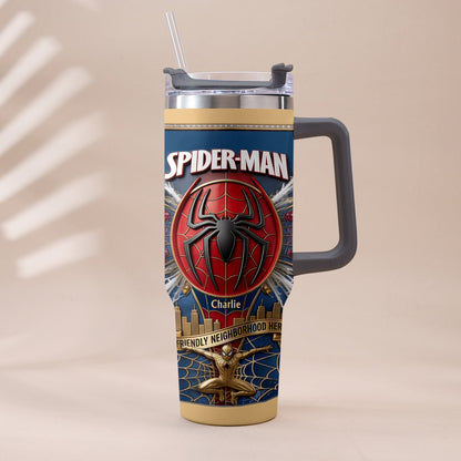 Friendly Neighborhood Hero - Personalized Spider-Verse Tumbler With Plush Charm