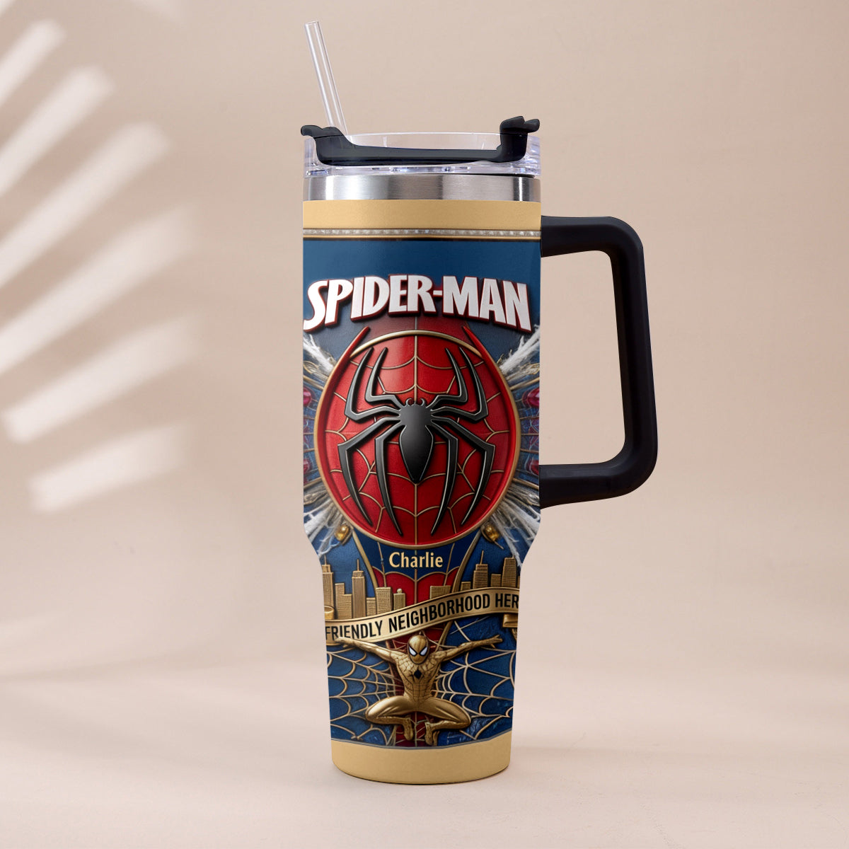 Friendly Neighborhood Hero - Personalized Spider-Verse Tumbler With Plush Charm