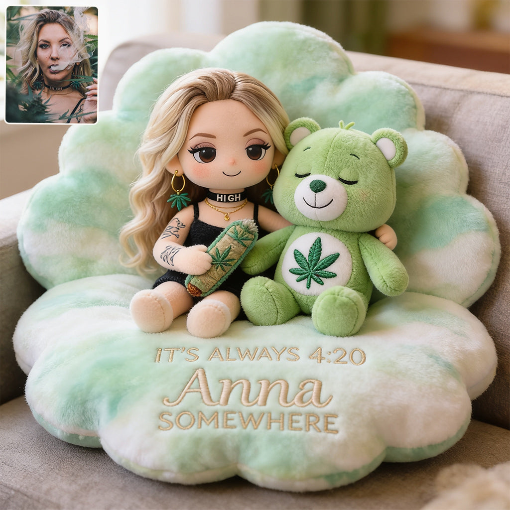 The Bear Who Doesn't Care - Personalized Weed Premium Faux Fur Pillow