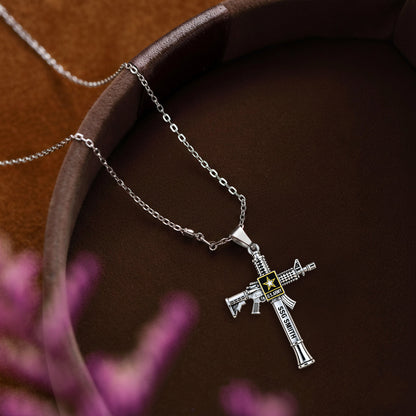 Military Rifle Cross - Personalized Veteran Shaped Metal Pendant Necklace