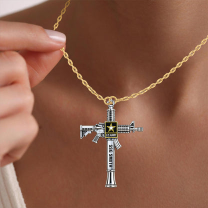 Military Rifle Cross - Personalized Veteran Shaped Metal Pendant Necklace
