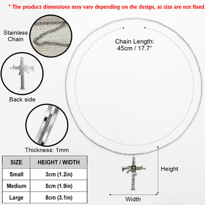 Military Rifle Cross - Personalized Veteran Shaped Metal Pendant Necklace