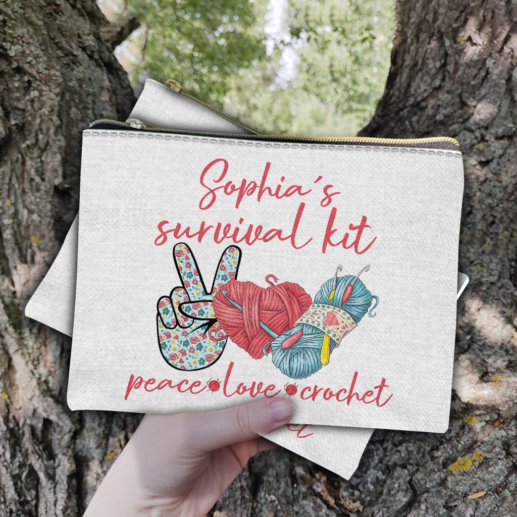 Peace Love Crochet - Personalized Crocheting Pouch