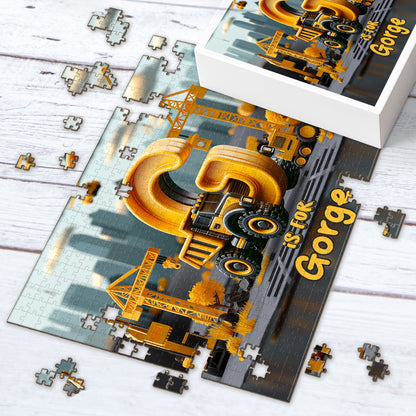 Construction Vehicles Letters - Personalized Kid Jigsaw Puzzle