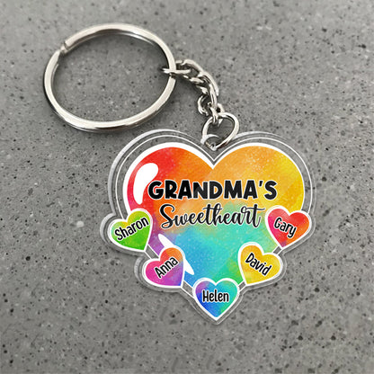 Grandma's Sweetheart With Grandchildren - Personalized Grandma Keychain