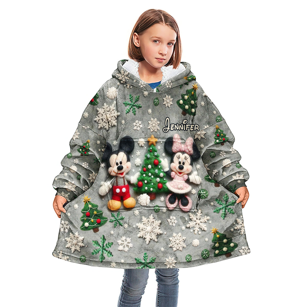 Merry Christmas - Personalized Mouse Blanket Hoodie