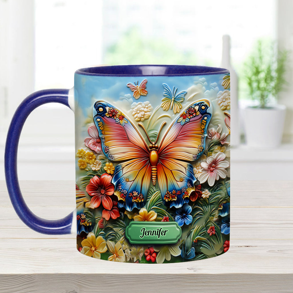 Beautiful Butterfly Bee Dragonfly Hummingbird - Personalized Butterfly Accent Mug