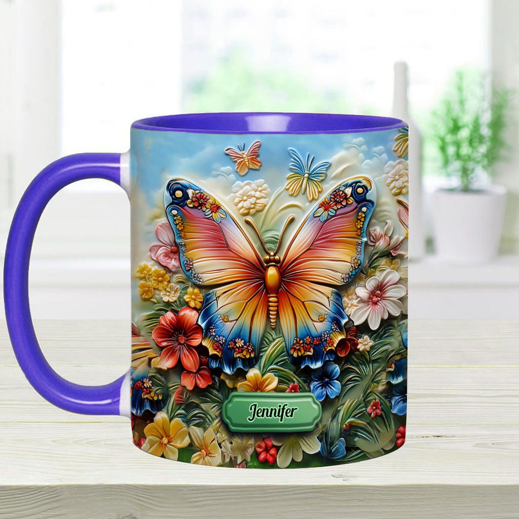 Beautiful Butterfly Bee Dragonfly Hummingbird - Personalized Butterfly Accent Mug