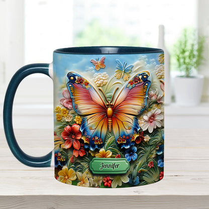 Beautiful Butterfly Bee Dragonfly Hummingbird - Personalized Butterfly Accent Mug