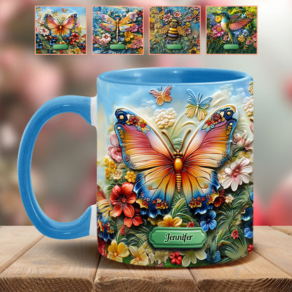 Beautiful Butterfly Bee Dragonfly Hummingbird - Personalized Butterfly Accent Mug