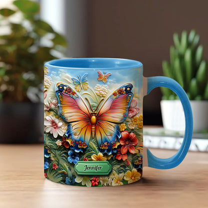 Beautiful Butterfly Bee Dragonfly Hummingbird - Personalized Butterfly Accent Mug