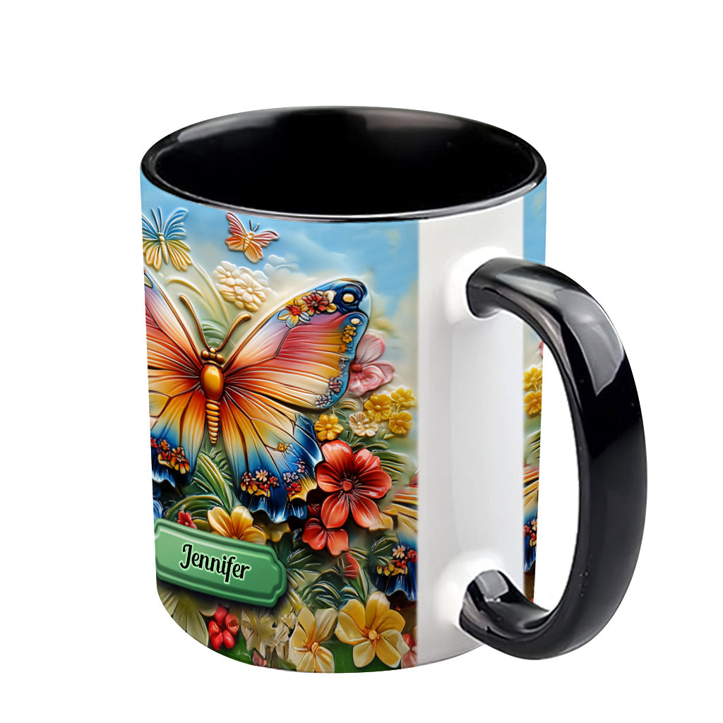 Beautiful Butterfly Bee Dragonfly Hummingbird - Personalized Butterfly Accent Mug