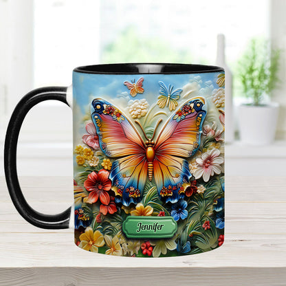 Beautiful Butterfly Bee Dragonfly Hummingbird - Personalized Butterfly Accent Mug
