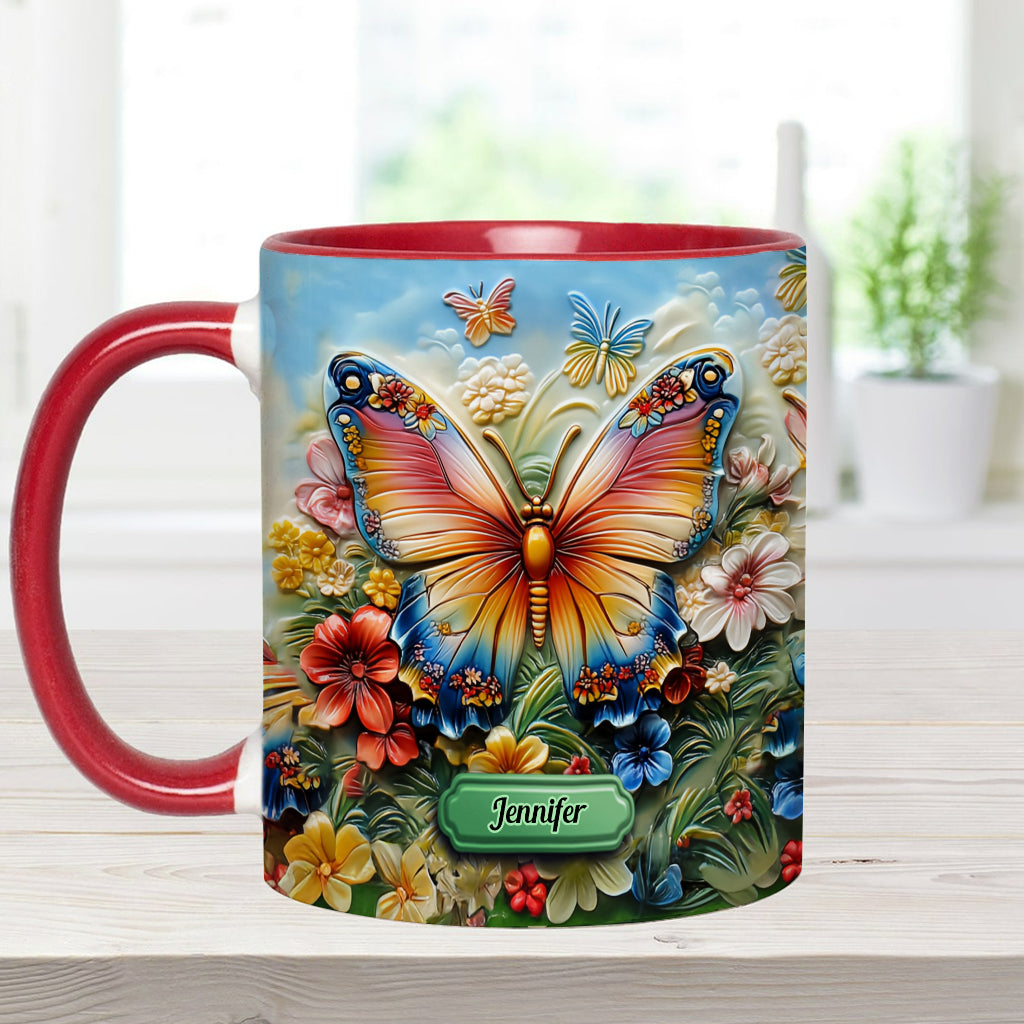Beautiful Butterfly Bee Dragonfly Hummingbird - Personalized Butterfly Accent Mug