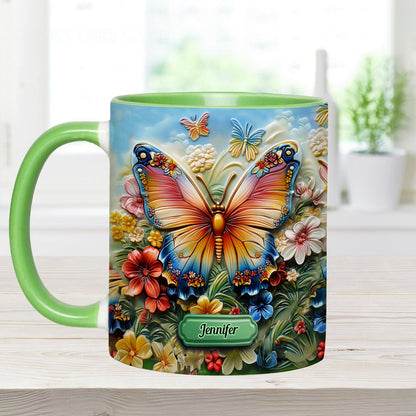 Beautiful Butterfly Bee Dragonfly Hummingbird - Personalized Butterfly Accent Mug