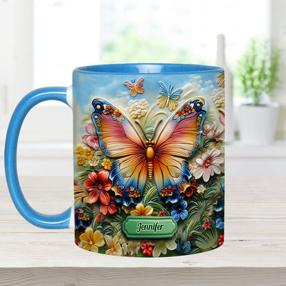 Beautiful Butterfly Bee Dragonfly Hummingbird - Personalized Butterfly Accent Mug