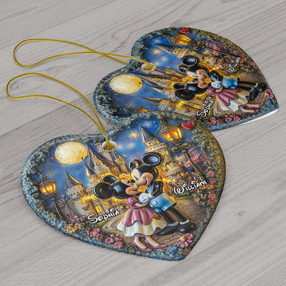 Kissing Under The Moon - Personalized Mouse Ceramic Heart Ornament