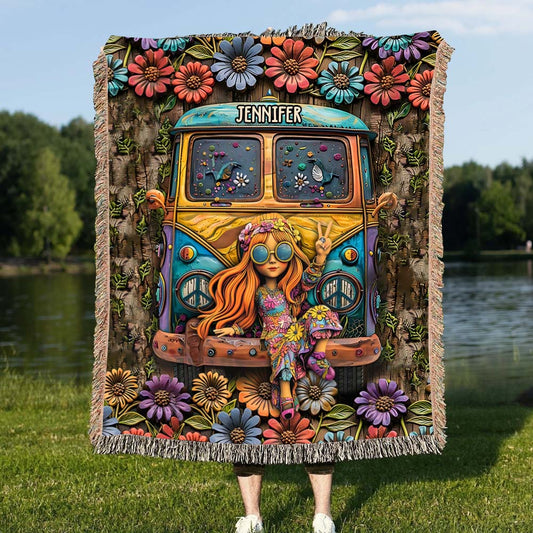 Hippie Lover - Personalized Hippie Woven Blanket