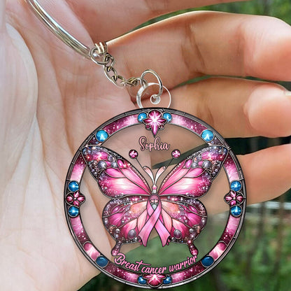 Breast Cancer Warrior - Personalized Breast Cancer Awareness Custom Shaped Keychain