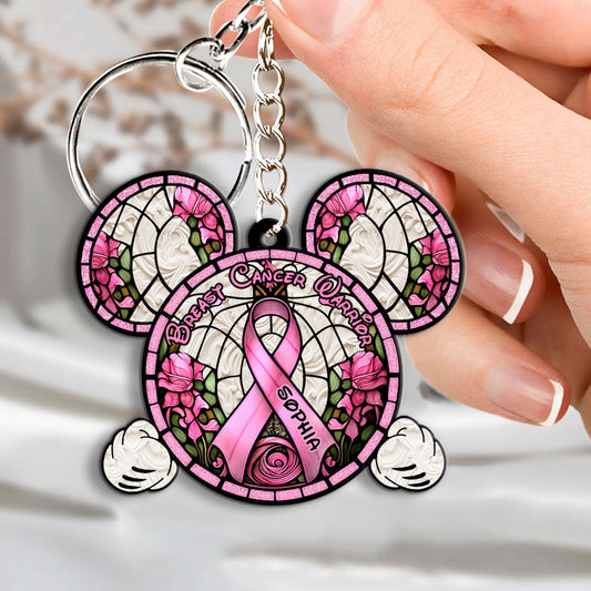 Breast Cancer Warrior - Personalized Mouse Keychain