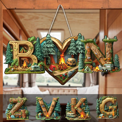 Camping Couple Letter - Personalized Camping Custom Shaped Wood Sign