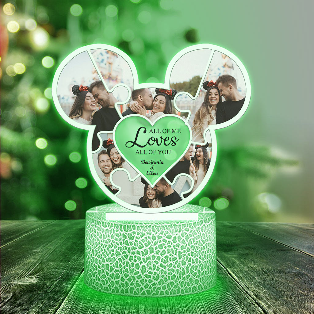 All Of Me Loves All Of You - Personalized Couple Mouse Shaped Plaque Light Base