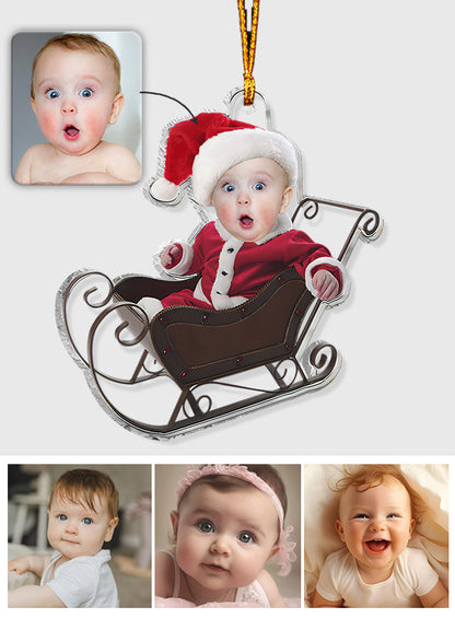 Cute Baby Sled - Personalized Newborn Transparent Ornament
