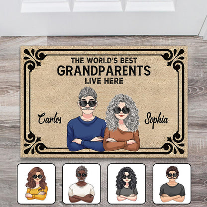 The World's Best Grandparents/Grandma/Grandpa Live Here - Personalized Grandma Doormat
