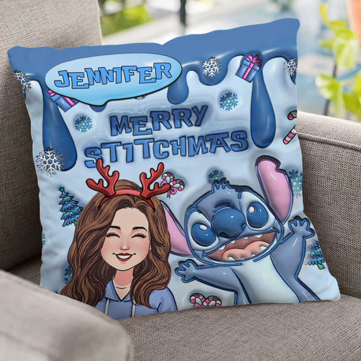 Ohana Merry Stitchmas - Personalized Ohana Throw Pillow