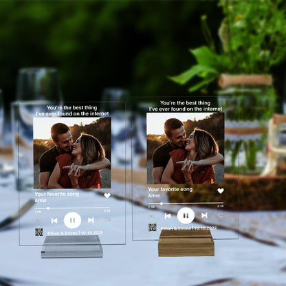 Custom Photo And Favorite Song Scannable QR Code - Personalized Husband And Wife Transparent Acrylic Plaque