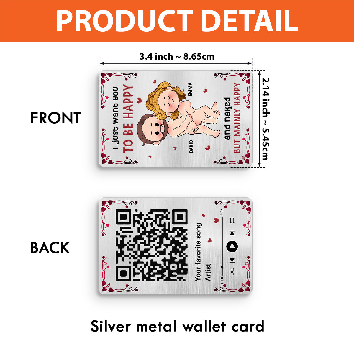 Favorite Song Scannable QR Code - Personalized Couple Wallet Insert Card
