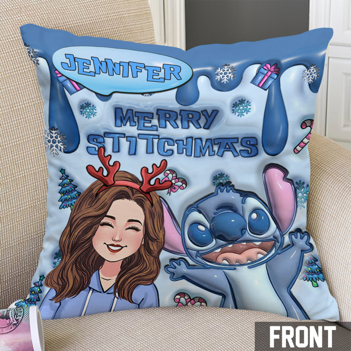 Ohana Merry Stitchmas - Personalized Ohana Throw Pillow