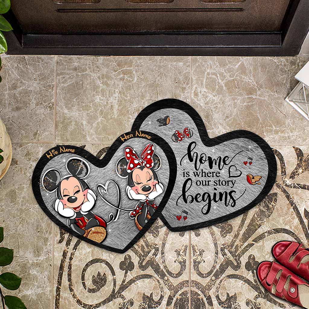 Home Is Where Our Story Begins - Personalized Couple Mouse Shaped Doormat