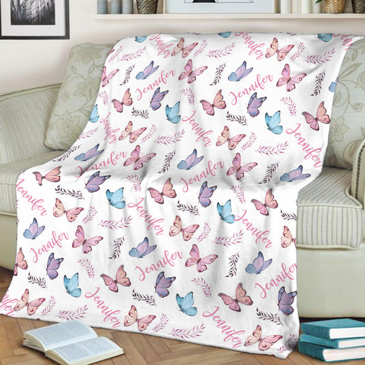 Butterfly Custom Name - Personalized Bestie Blanket