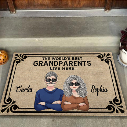 The World's Best Grandparents/Grandma/Grandpa Live Here - Personalized Grandma Doormat