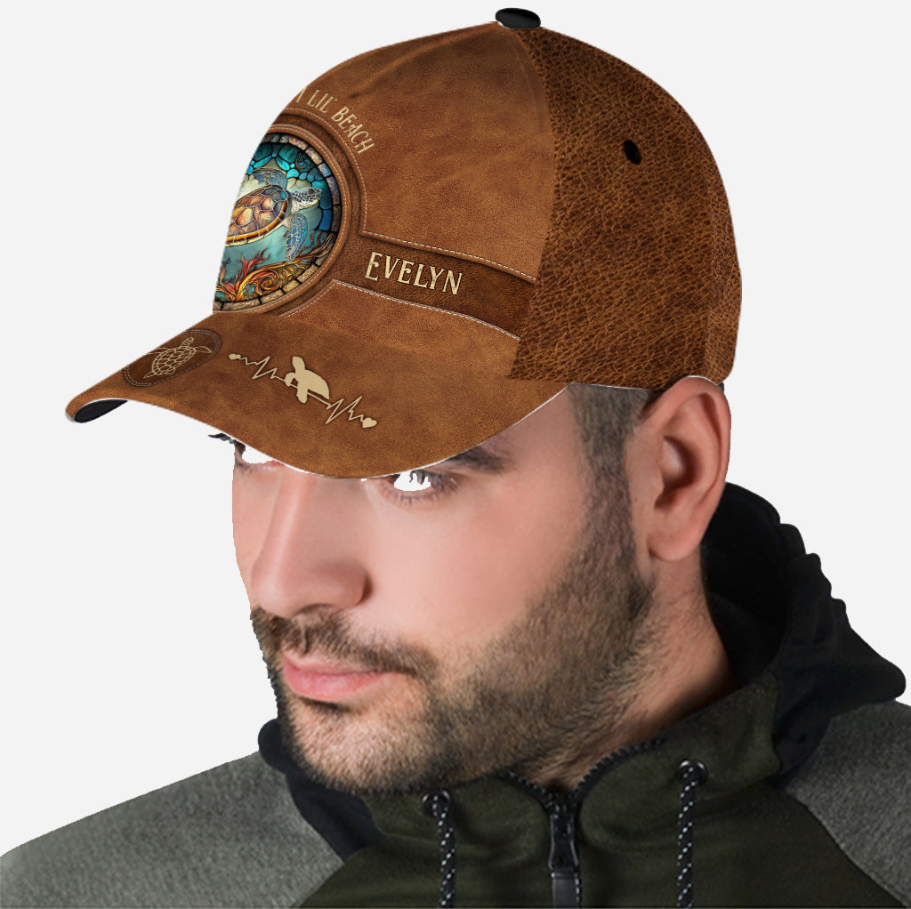 Salty Lil' Beach Sea Turtle Stained Glass - Personalized Turtle Classic Cap