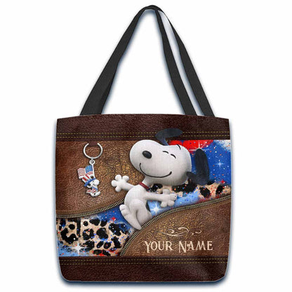 White Dog Independence - Personalized Independence Day Tote Bag