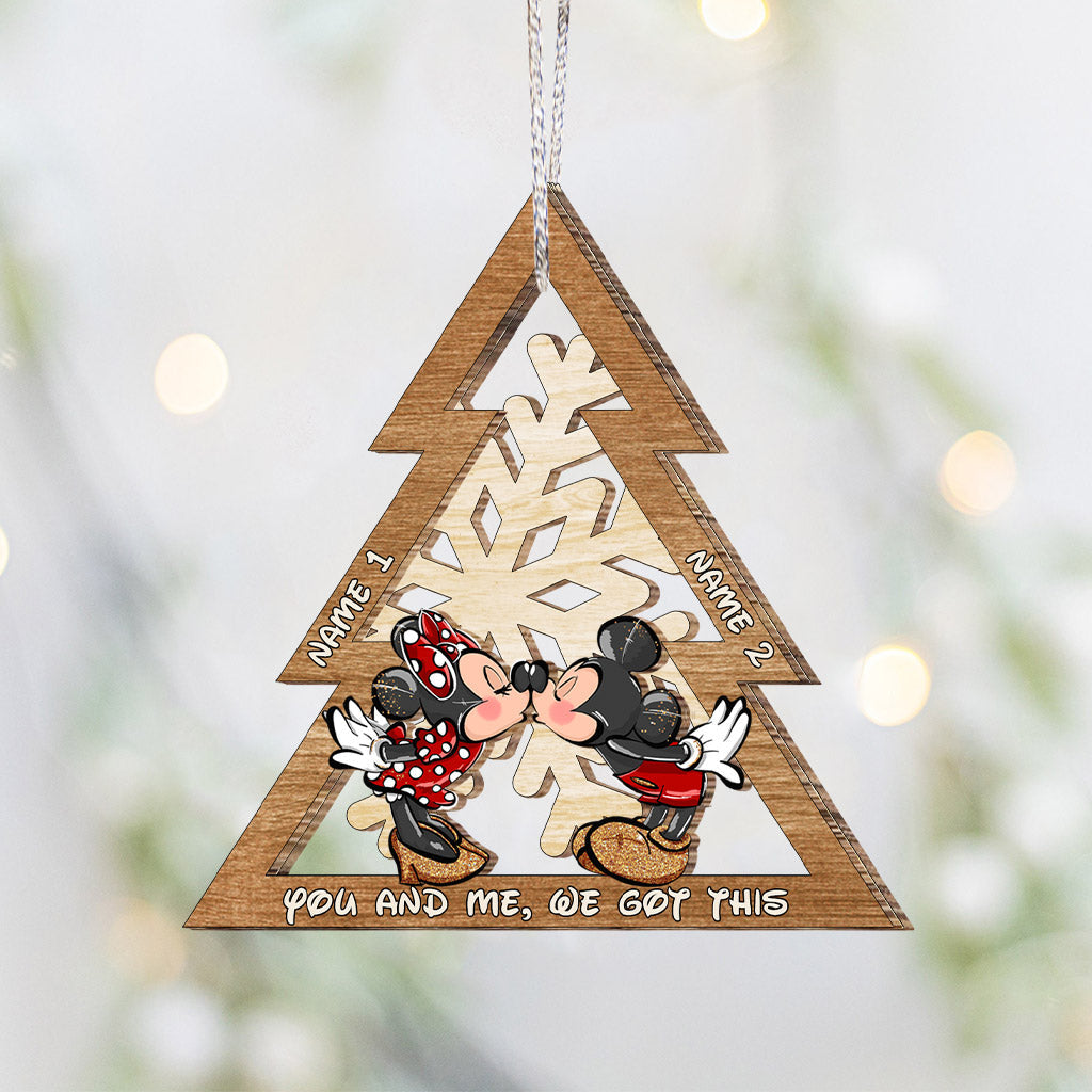 You And Me We Got This Mouse Ears Snowflake - Personalized Christmas Mouse Layered Wood Ornament