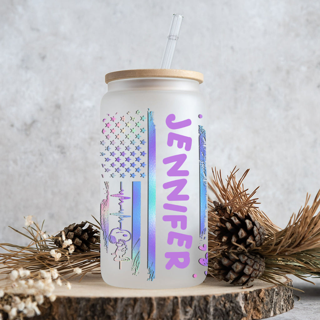 White Dog Stars And Stripes - Personalized Can Glass