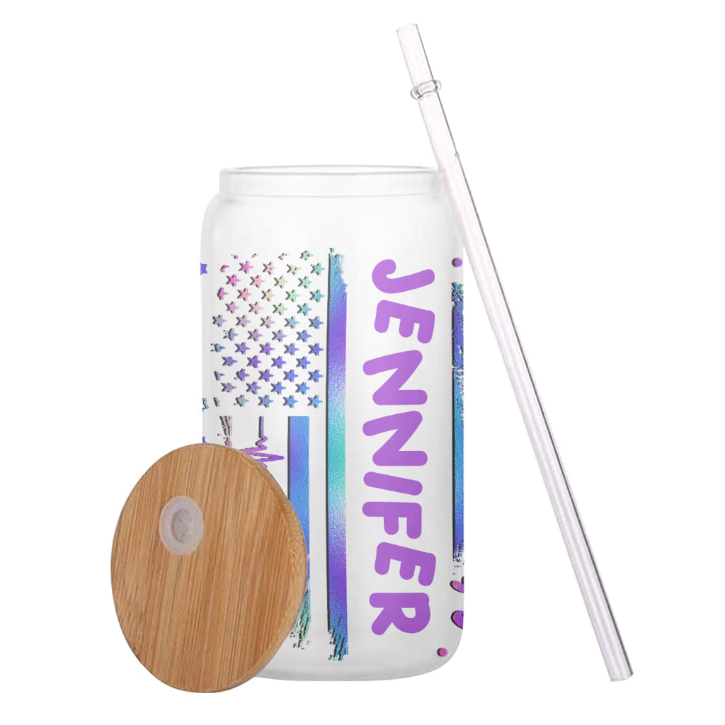 White Dog Stars And Stripes - Personalized Can Glass