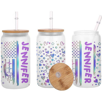 White Dog Stars And Stripes - Personalized Can Glass